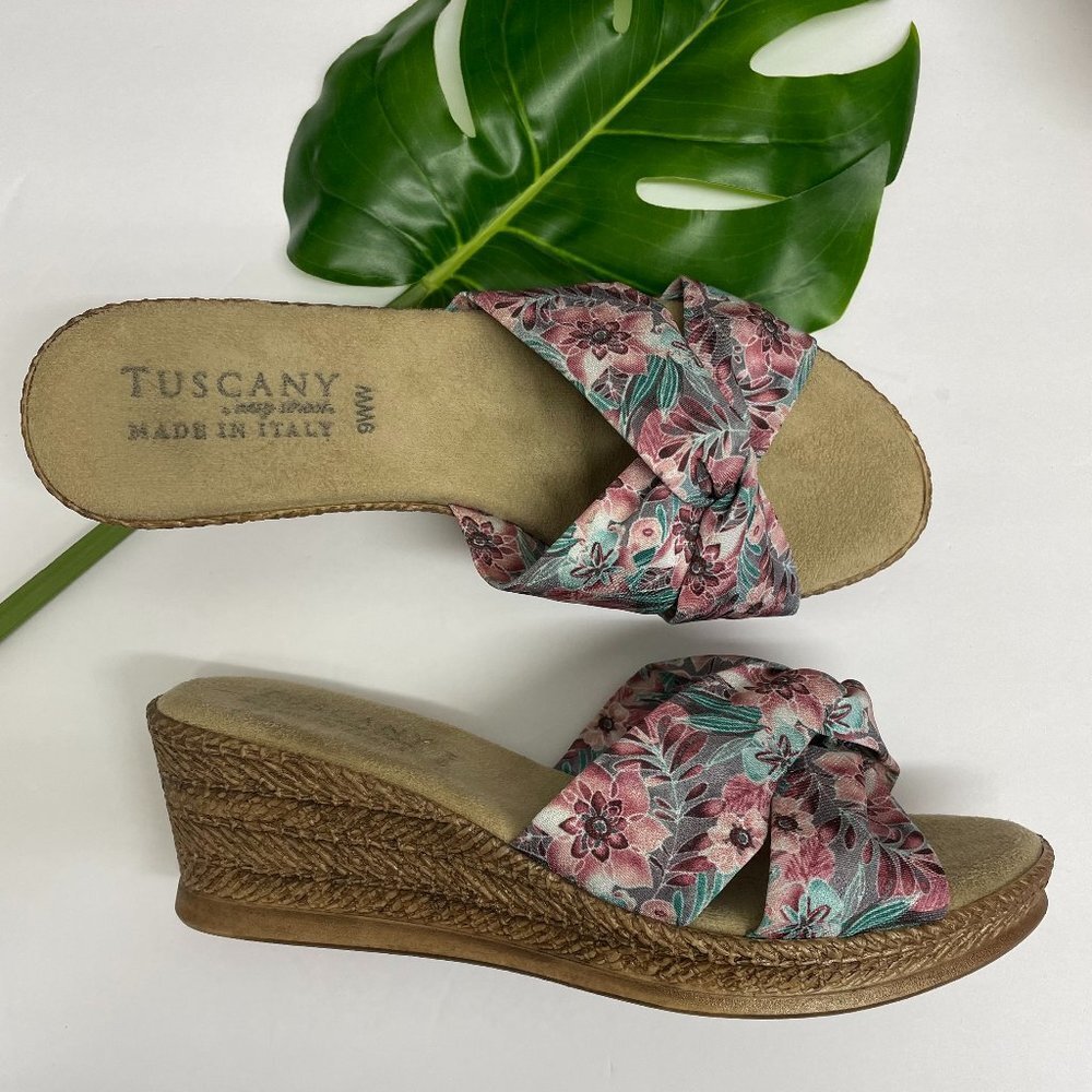 Tuscany By Easy Street Wedge Sandals, Floral Wedge Sandals Made in Italy 9WW